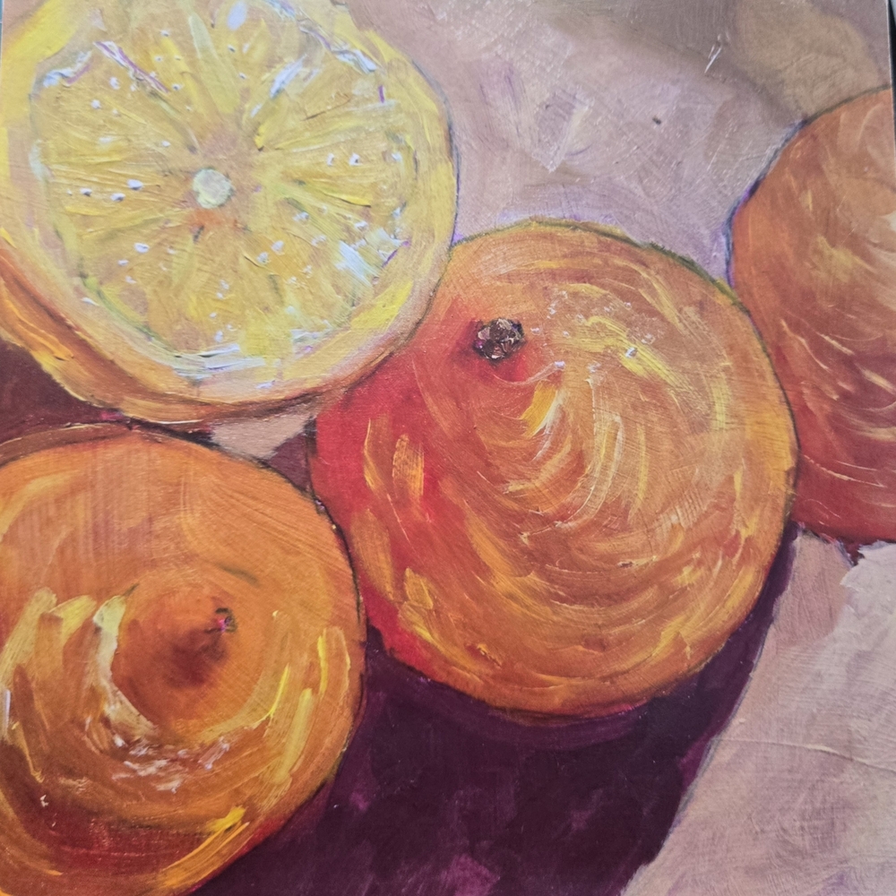 Hand-Painted Citrus Still Life Canvas Print in Orange and Yellow